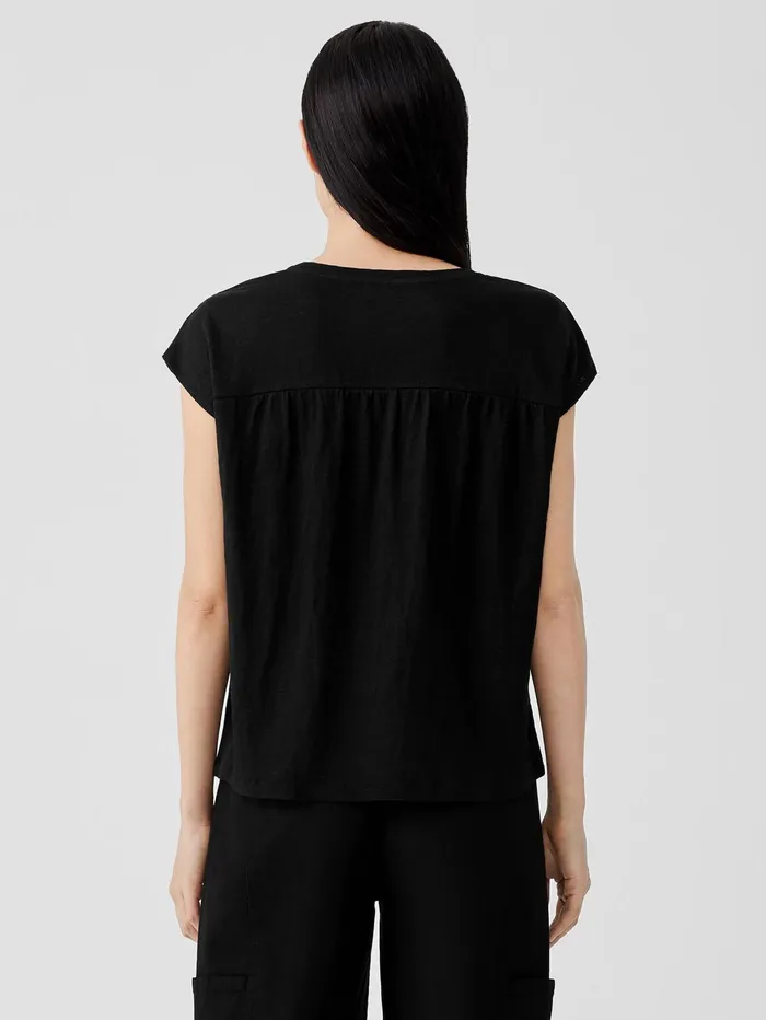 Tops and Tees Women Eileen Fisher Organic Linen Jersey ShirredBack Top Black
