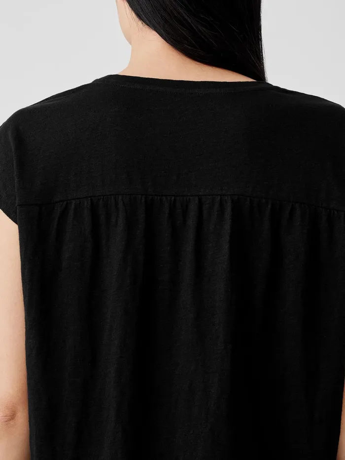 Tops and Tees Women Eileen Fisher Organic Linen Jersey ShirredBack Top Black