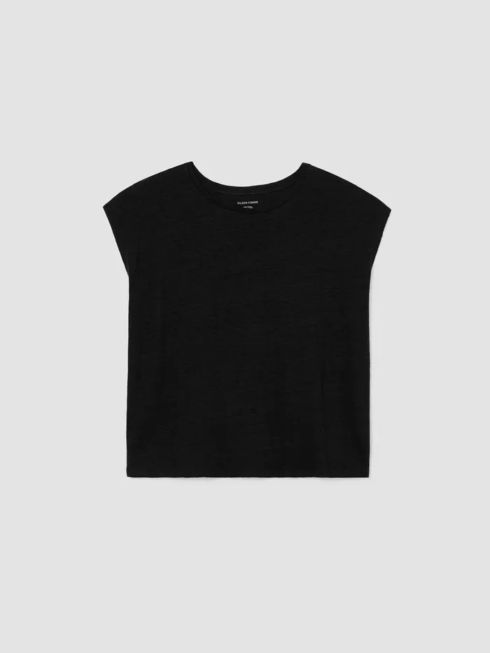 Tops and Tees Women Eileen Fisher Organic Linen Jersey ShirredBack Top Black