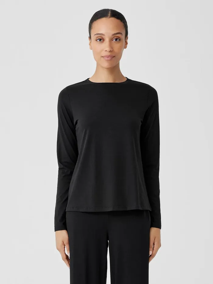 Tops and Tees Women Eileen Fisher Organic Pima Cotton Jersey LongSleeve Tee Black Tops and Tees Women Eileen Fisher Organic Pima Cotton Jersey LongSleeve Tee Black
