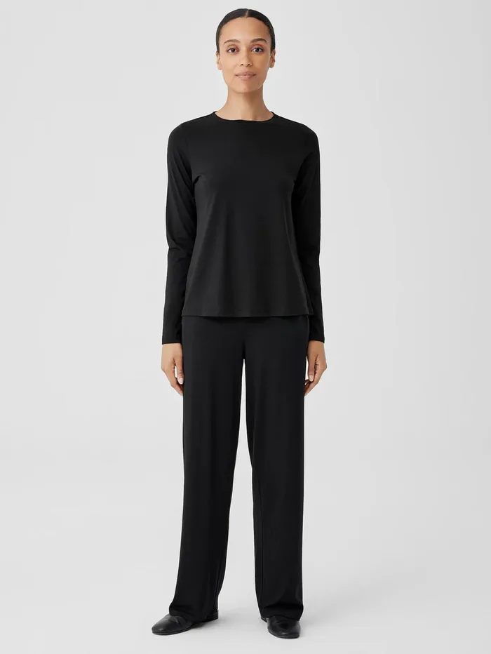 Tops and Tees Women Eileen Fisher Organic Pima Cotton Jersey LongSleeve Tee Black
