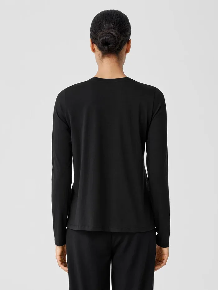 Tops and Tees Women Eileen Fisher Organic Pima Cotton Jersey LongSleeve Tee Black