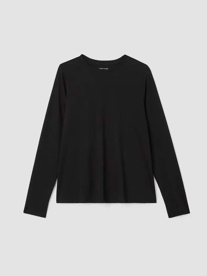 Tops and Tees Women Eileen Fisher Organic Pima Cotton Jersey LongSleeve Tee Black