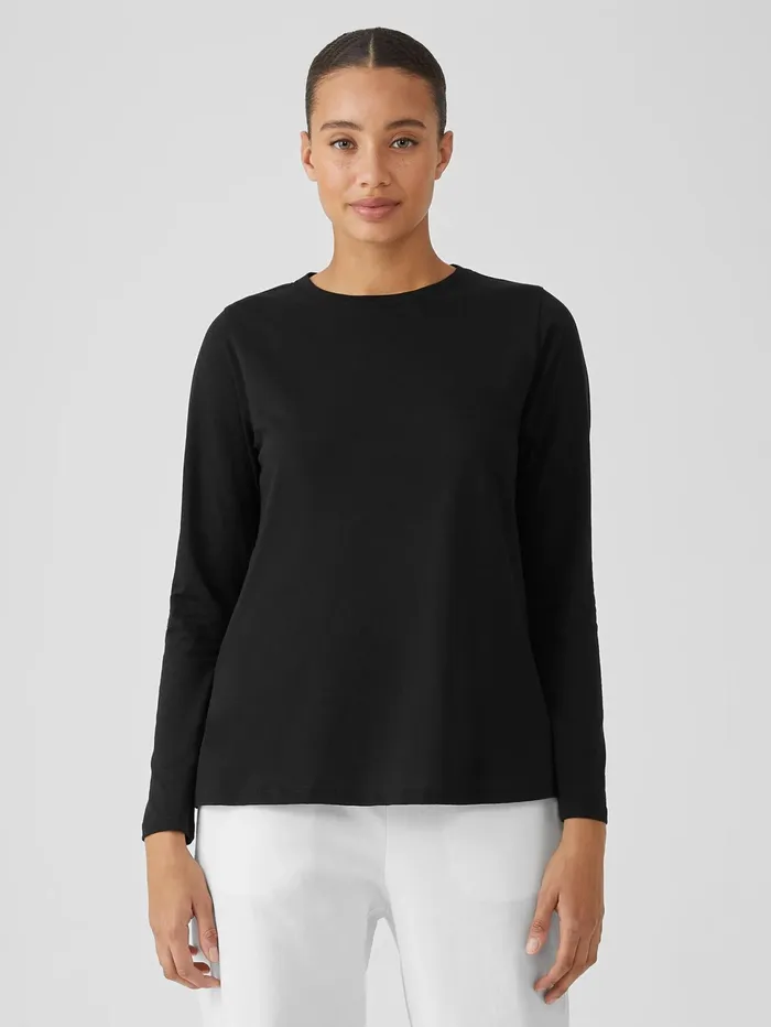 Tops and Tees Women Eileen Fisher Organic Pima Cotton Jersey Round Neck Top Black Tops and Tees Women Eileen Fisher Organic Pima Cotton Jersey Round Neck Top Black