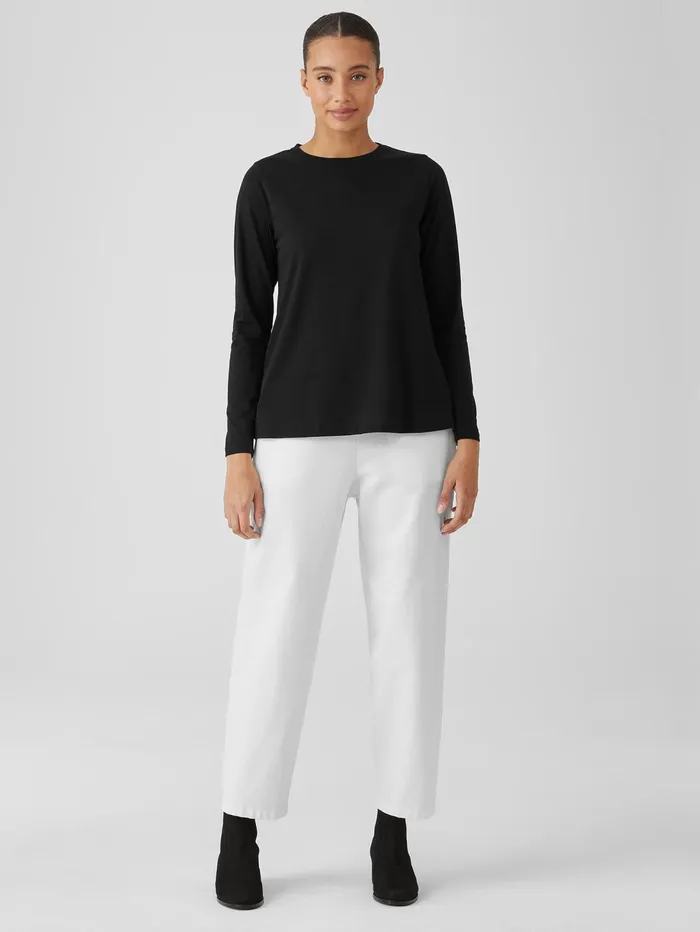 Tops and Tees Women Eileen Fisher Organic Pima Cotton Jersey Round Neck Top Black