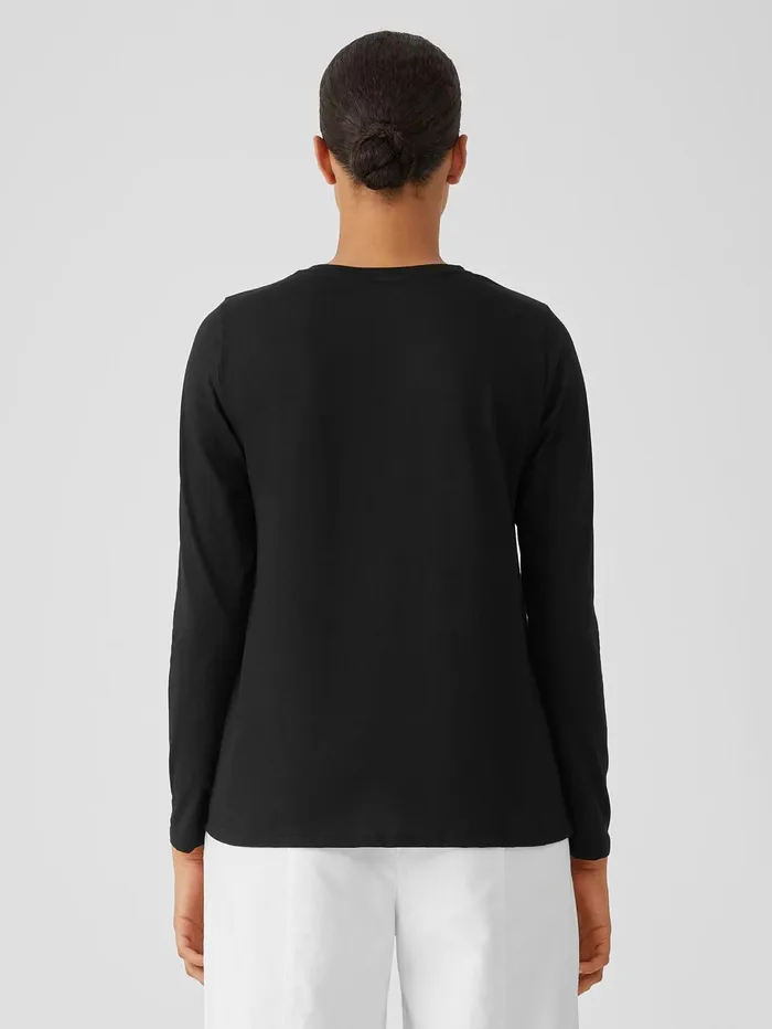 Tops and Tees Women Eileen Fisher Organic Pima Cotton Jersey Round Neck Top Black