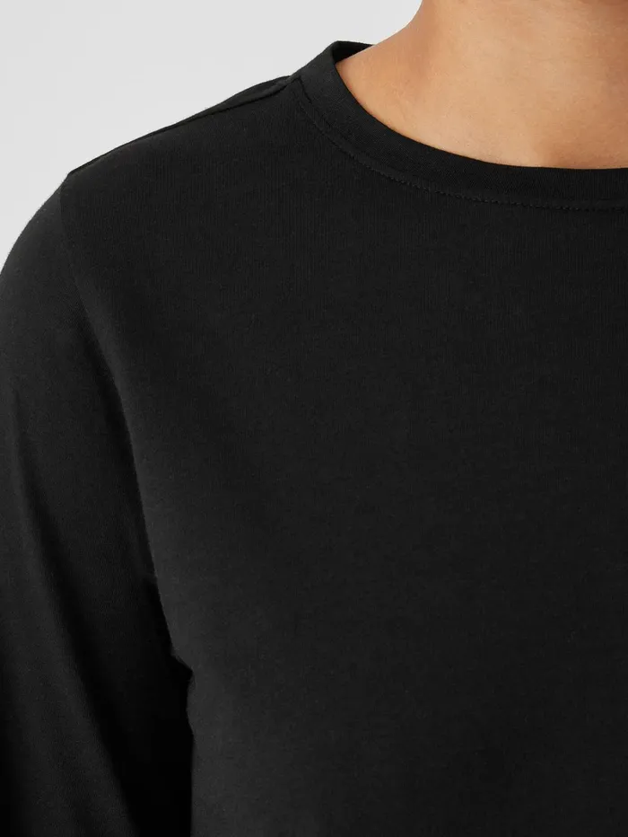Tops and Tees Women Eileen Fisher Organic Pima Cotton Jersey Round Neck Top Black