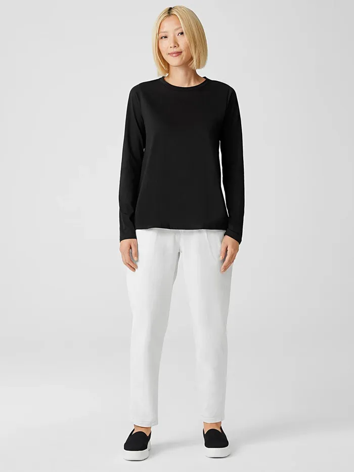 Tops and Tees Women Eileen Fisher Organic Pima Cotton Jersey Round Neck Top Black