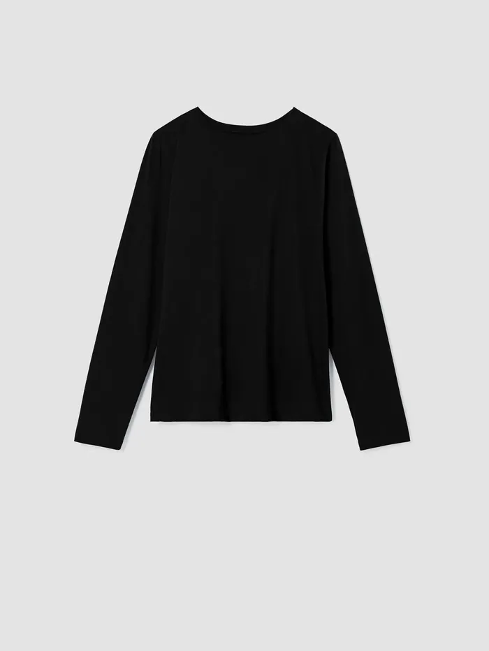 Tops and Tees Women Eileen Fisher Organic Pima Cotton Jersey Round Neck Top Black