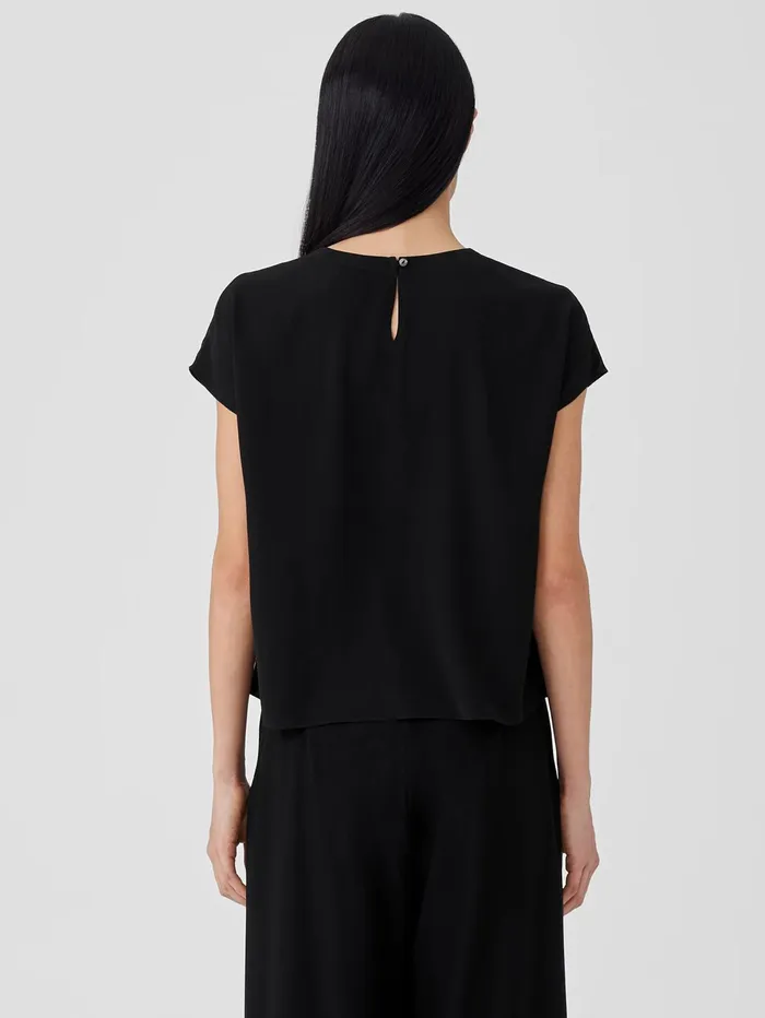 Tops and Tees Women Eileen Fisher Silk Georgette Crepe Square Top Black