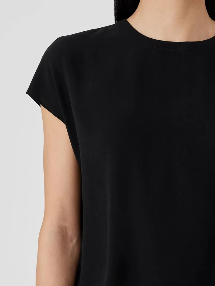 Tops and Tees Women Eileen Fisher Silk Georgette Crepe Square Top Black