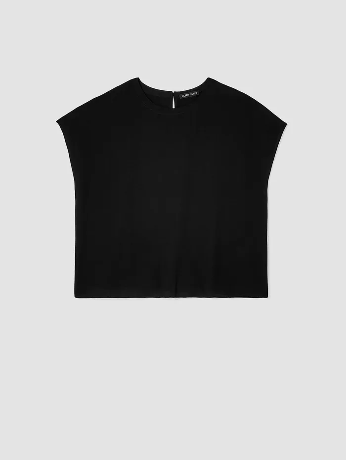 Tops and Tees Women Eileen Fisher Silk Georgette Crepe Square Top Black