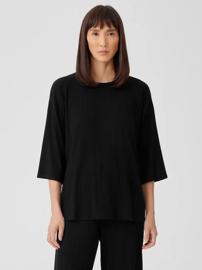 Tops and Tees Women Eileen Fisher Variegated Rib Knit Crew Neck Long Top Black Tops and Tees Women Eileen Fisher Variegated Rib Knit Crew Neck Long Top Black