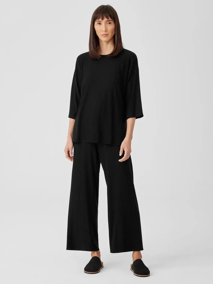 Tops and Tees Women Eileen Fisher Variegated Rib Knit Crew Neck Long Top Black