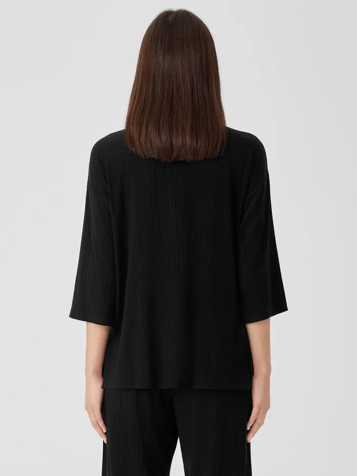 Tops and Tees Women Eileen Fisher Variegated Rib Knit Crew Neck Long Top Black
