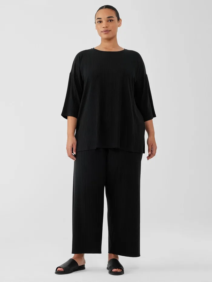 Tops and Tees Women Eileen Fisher Variegated Rib Knit Crew Neck Long Top Black