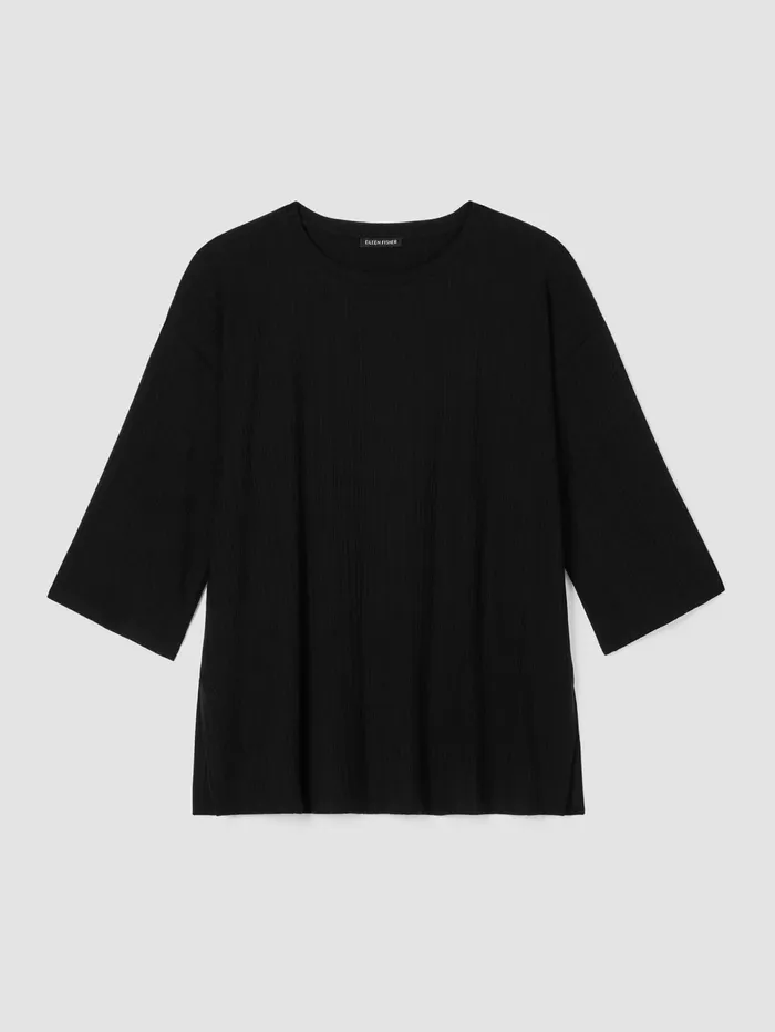 Tops and Tees Women Eileen Fisher Variegated Rib Knit Crew Neck Long Top Black