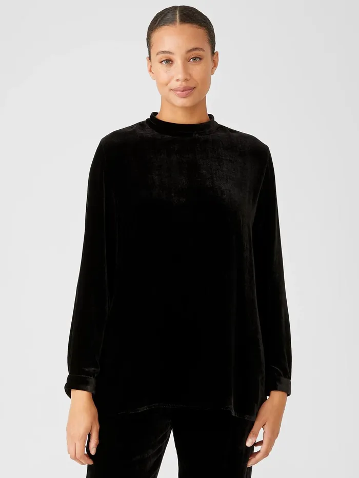 Tops and Tees Women Eileen Fisher Velvet Mock Neck Top Black