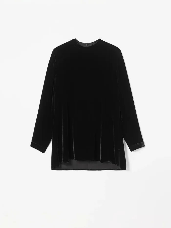 Tops and Tees Women Eileen Fisher Velvet Mock Neck Top Black