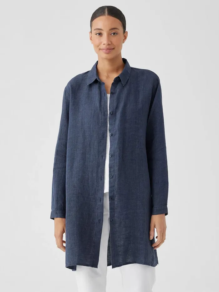 Tops and Tees Women Eileen Fisher Washed Organic Linen Dlav Long Shirt Dusk