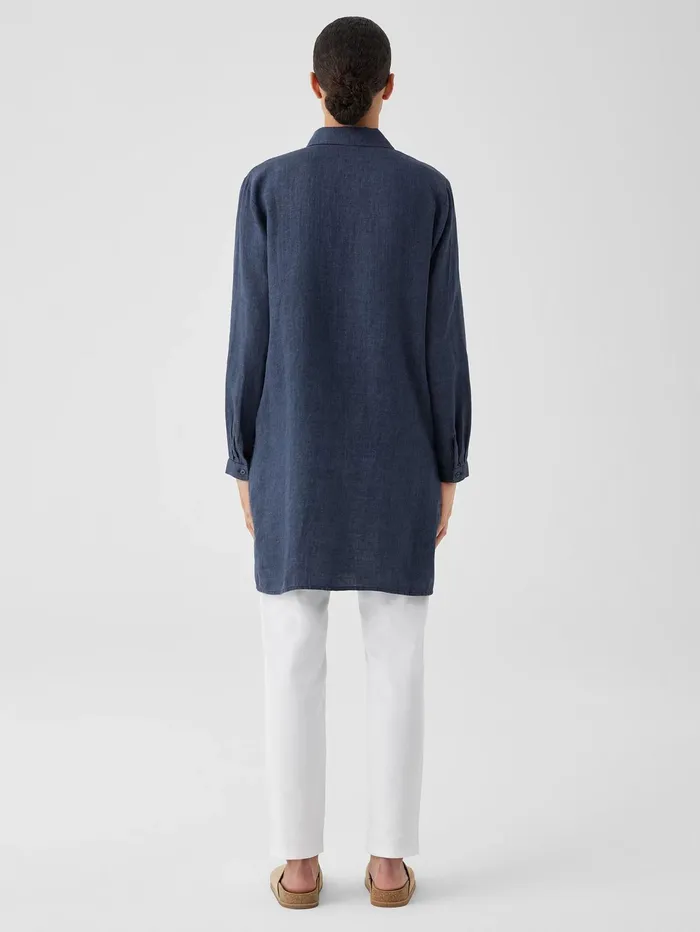 Tops and Tees Women Eileen Fisher Washed Organic Linen Dlav Long Shirt Dusk