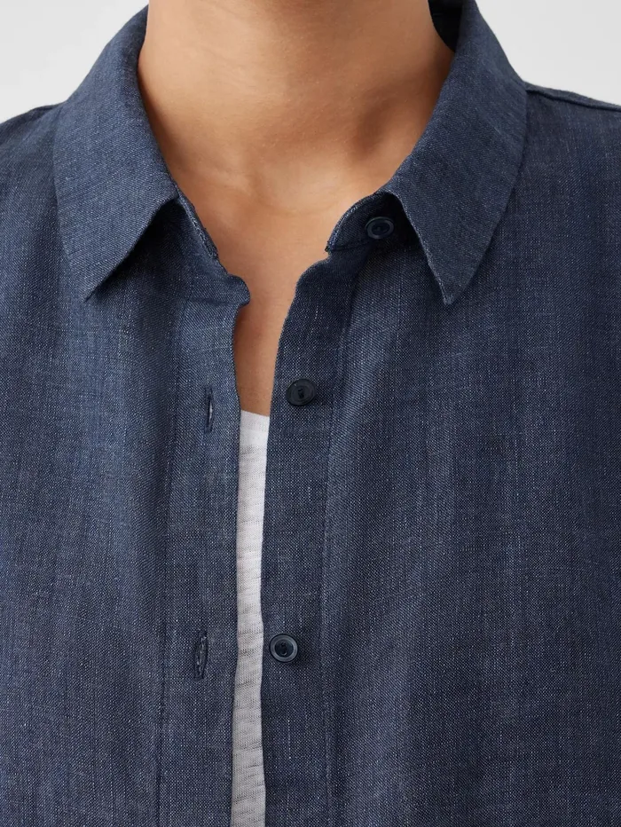 Tops and Tees Women Eileen Fisher Washed Organic Linen Dlav Long Shirt Dusk