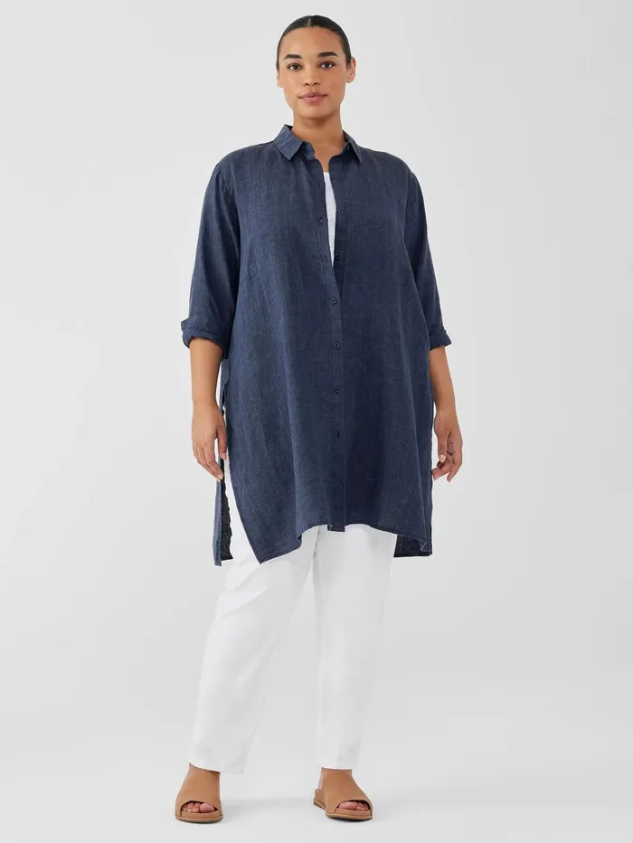 Tops and Tees Women Eileen Fisher Washed Organic Linen Dlav Long Shirt Dusk