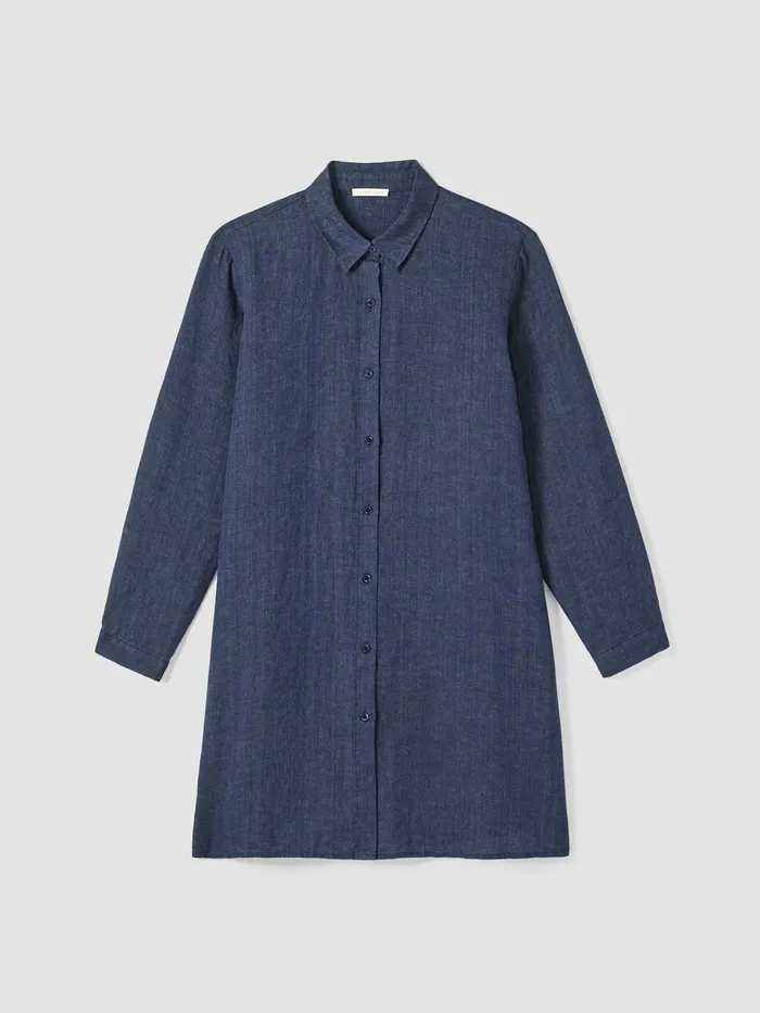 Tops and Tees Women Eileen Fisher Washed Organic Linen Dlav Long Shirt Dusk