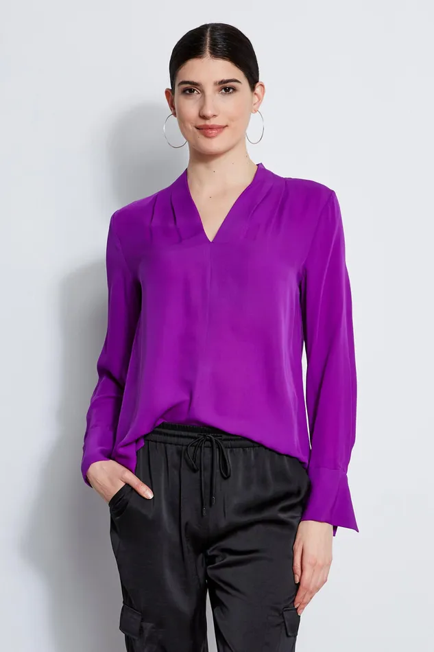 Tops Women Elie Tahari Long Sleeve Silk Contour Shirt WILD BERRY
