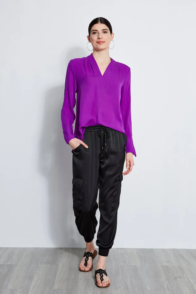 Tops Women Elie Tahari Long Sleeve Silk Contour Shirt WILD BERRY