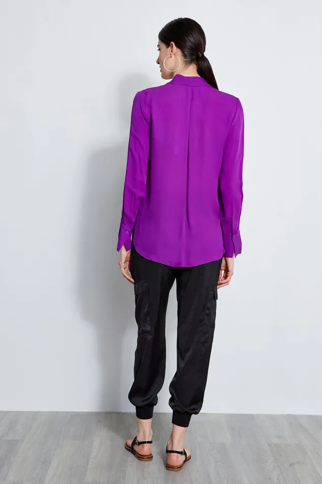 Tops Women Elie Tahari Long Sleeve Silk Contour Shirt WILD BERRY