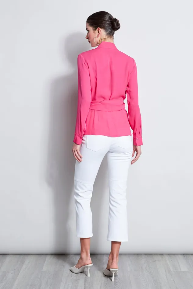 Tops Women Elie Tahari Long Sleeve Silk Wrap Shirt TROPIC PINK