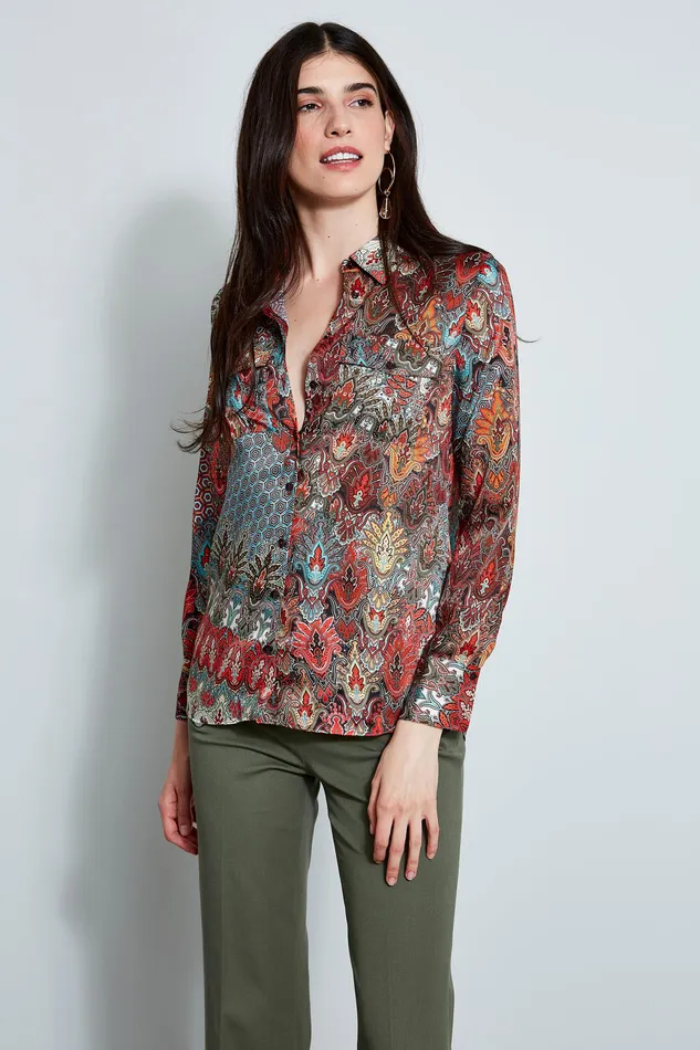 Tops Women Elie Tahari Paisley Utility Shirt MULTI