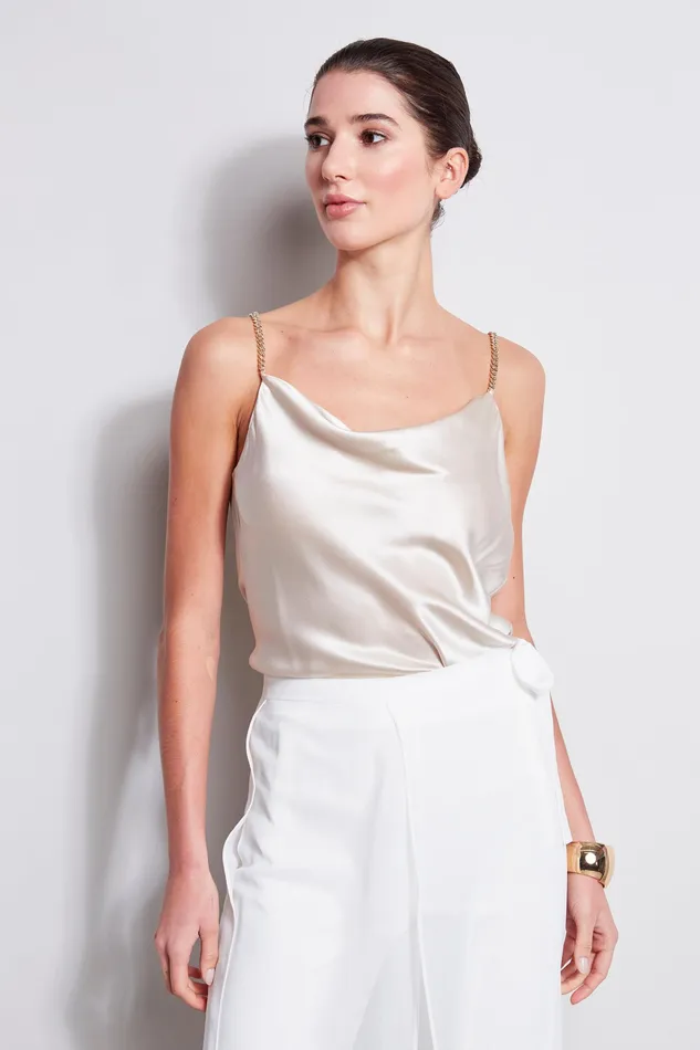 Tops Women Elie Tahari Silk Satin Chain Cami BUFF