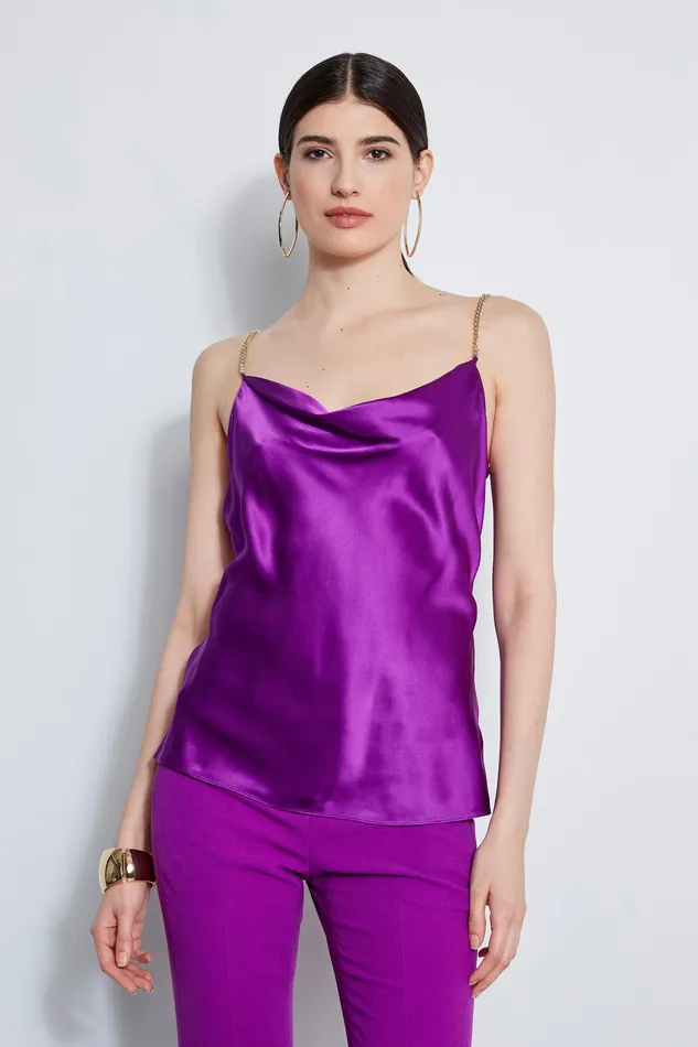 Tops Women Elie Tahari Silk Satin Chain Cami WILD BERRY