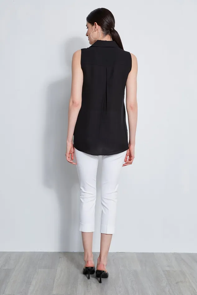 Tops Women Elie Tahari Sleeveless Silk Chain Collar Shirt BLACK
