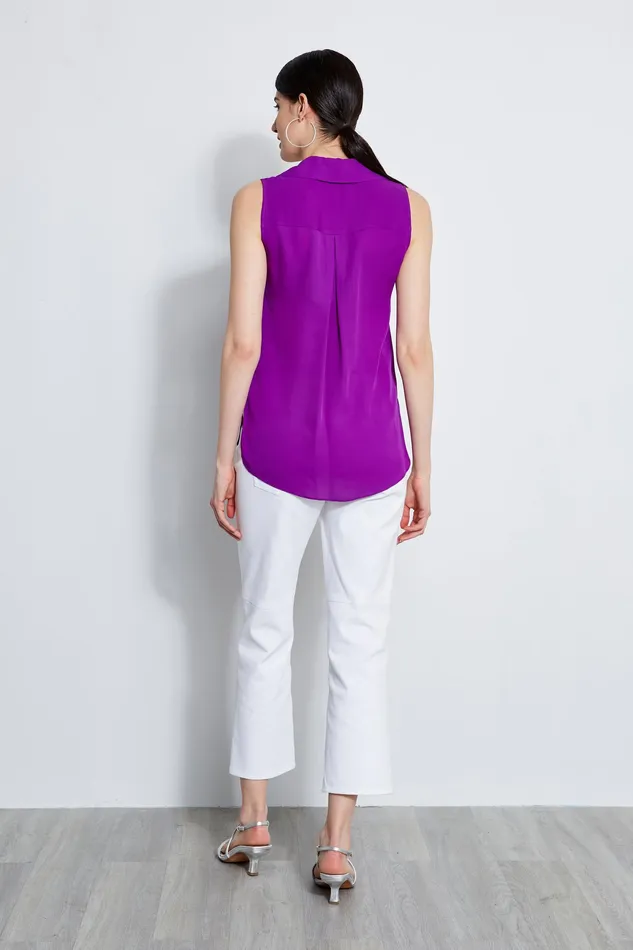 Tops Women Elie Tahari Sleeveless Silk Chain Collar Shirt WILD BERRY