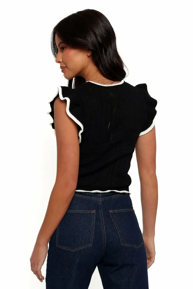 Tops Women Petal and Pup Abby Knit Top Black White