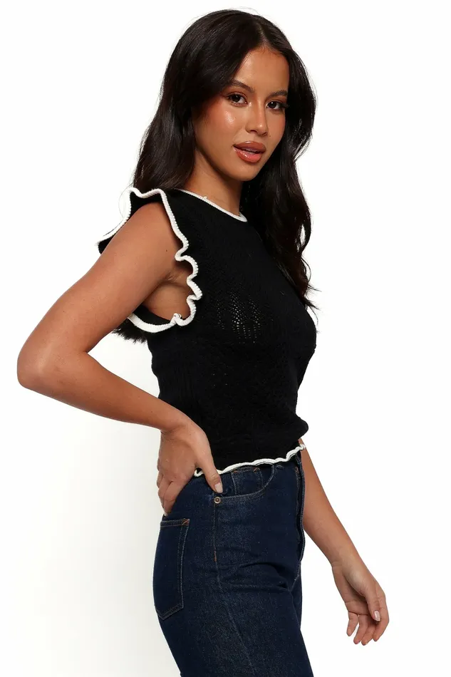 Tops Women Petal and Pup Abby Knit Top Black White