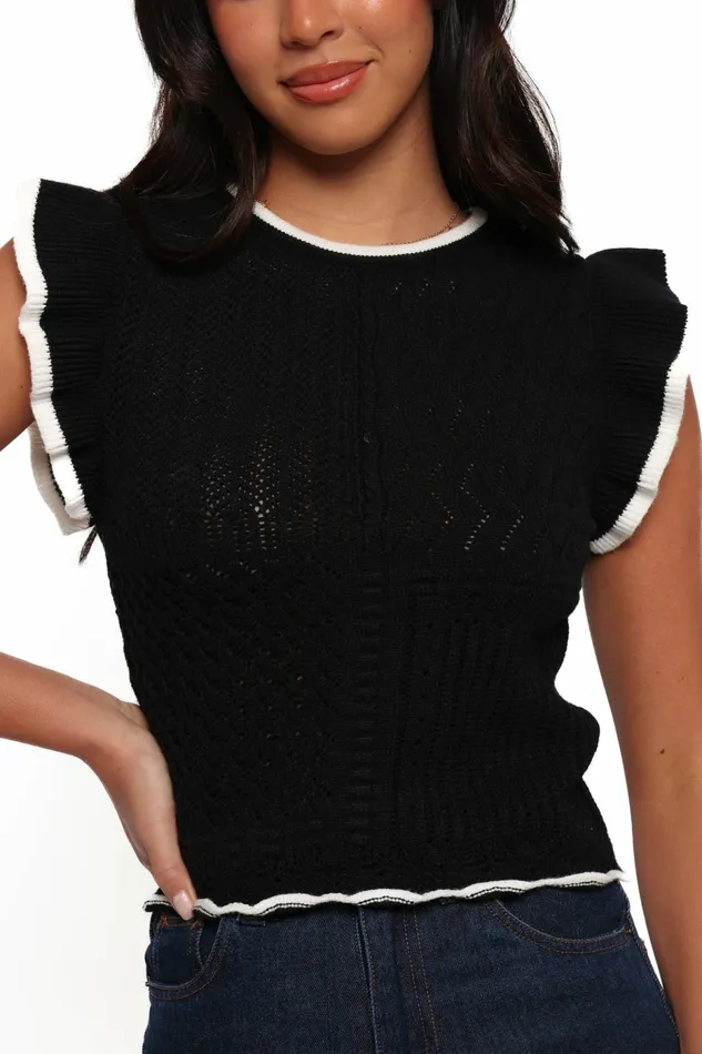 Tops Women Petal and Pup Abby Knit Top Black White