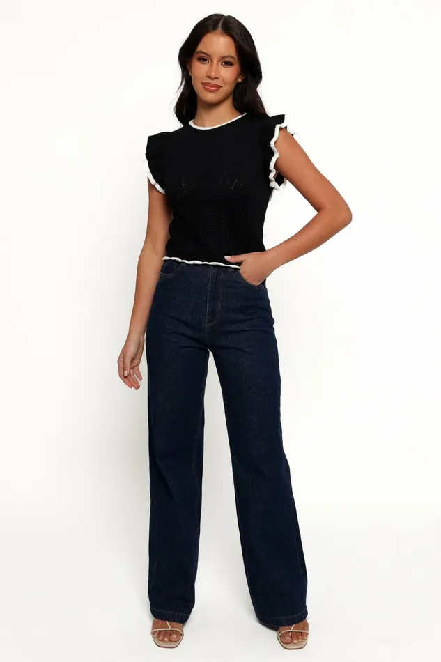 Tops Women Petal and Pup Abby Knit Top Black White