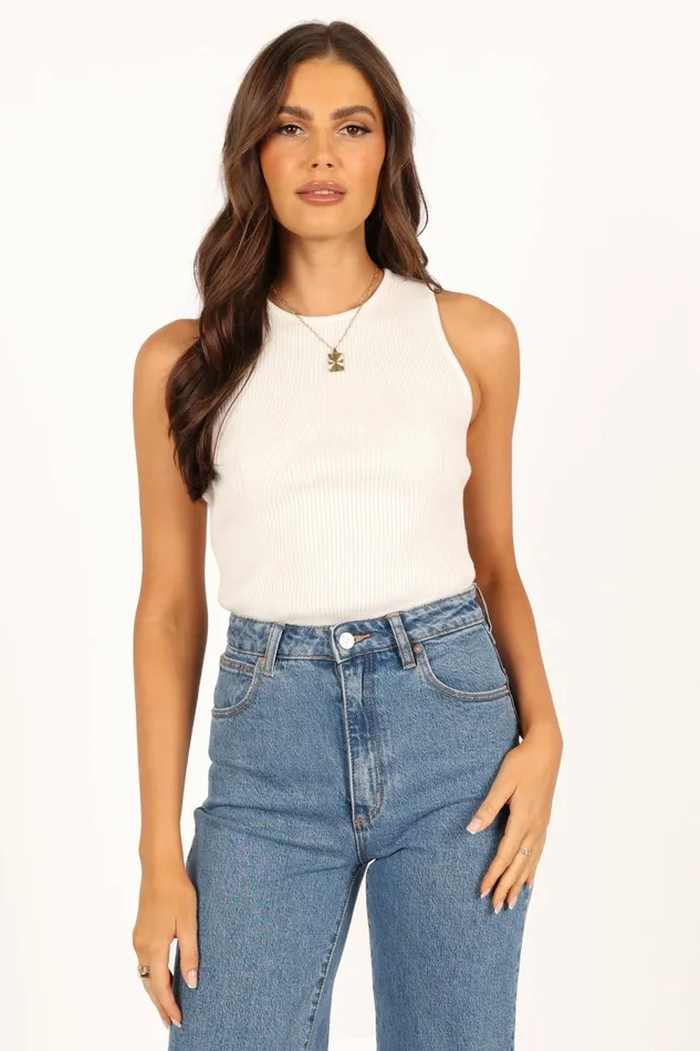 Tops Women Petal and Pup Davie Ribbed Knit Top White