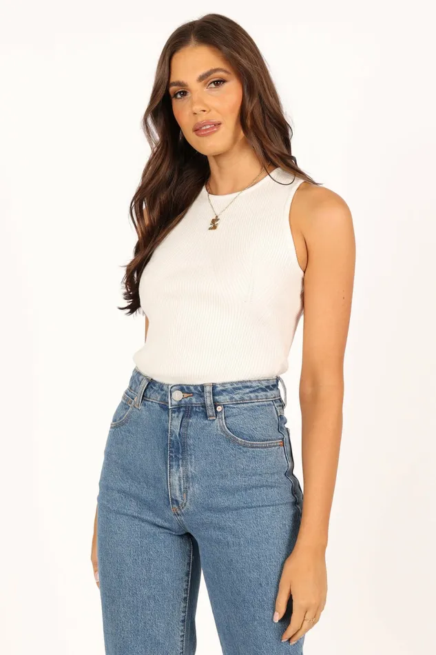 Tops Women Petal and Pup Davie Ribbed Knit Top White