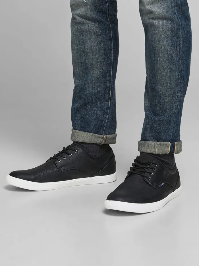 Trainers JACK and JONES Mens PU LEATHER SNEAKERS Black Anthracite Near Me