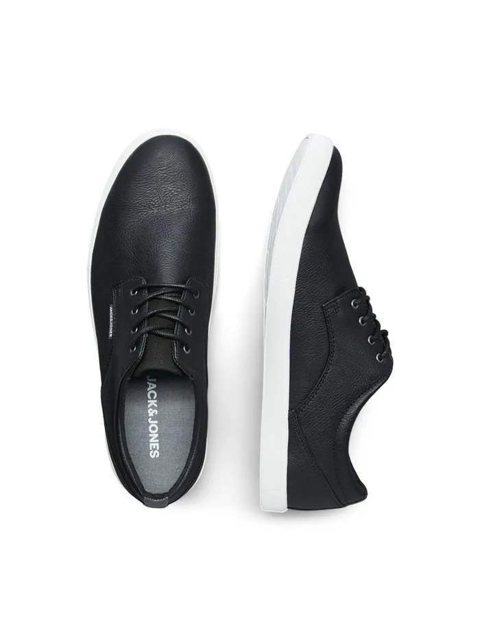 Trainers JACK and JONES Mens PU LEATHER SNEAKERS Black Anthracite Near Me