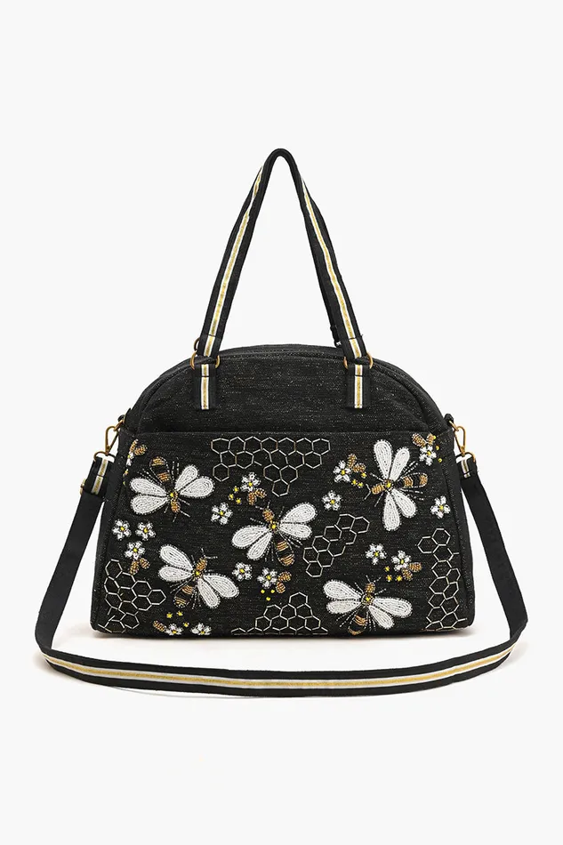 Travel and Beach Bags America and Beyond Women Glamorous Embellished Traveler with CrossbodyBlack Bee Travel and Beach Bags America and Beyond Women Glamorous Embellished Traveler with CrossbodyBlack Bee