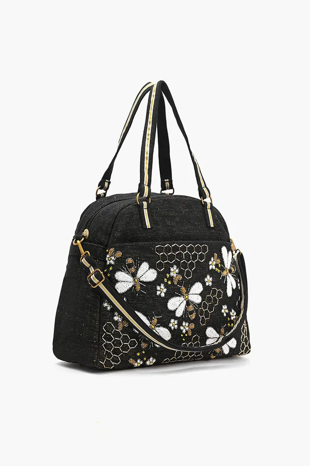 Travel and Beach Bags America and Beyond Women Glamorous Embellished Traveler with CrossbodyBlack Bee