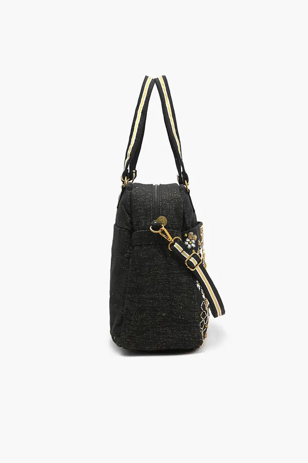 Travel and Beach Bags America and Beyond Women Glamorous Embellished Traveler with CrossbodyBlack Bee