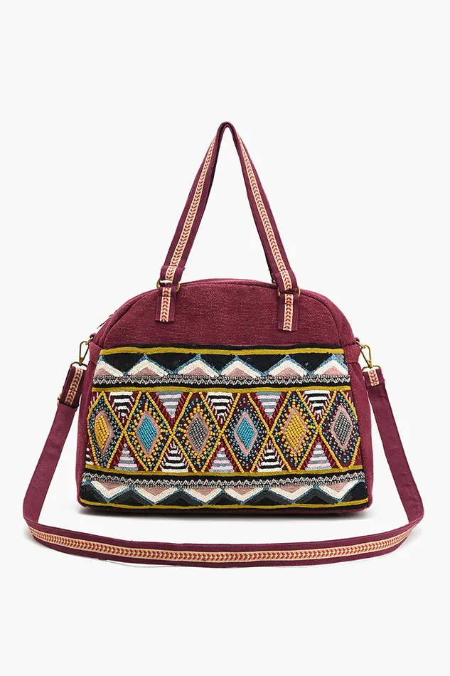 Travel and Beach Bags America and Beyond Women Glamorous Embellished Traveler with CrossbodyGeo Maroon