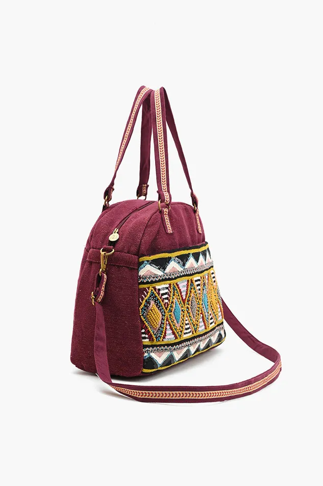 Travel and Beach Bags America and Beyond Women Glamorous Embellished Traveler with CrossbodyGeo Maroon